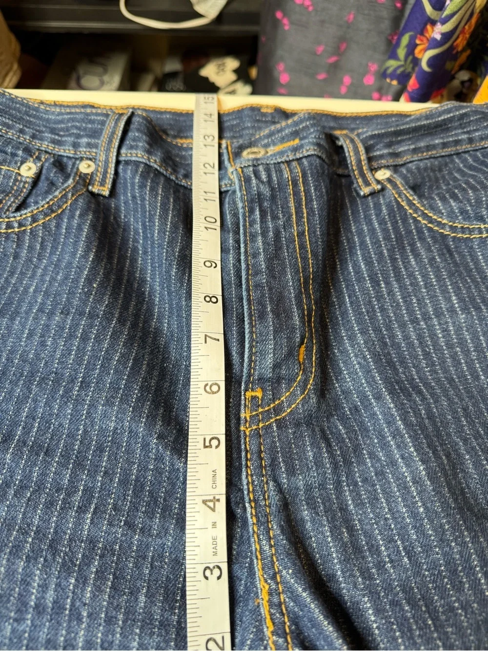 Levi’s 505 Pinstripe Straight Leg Jeans Women’s W32 L30 Blue Denim